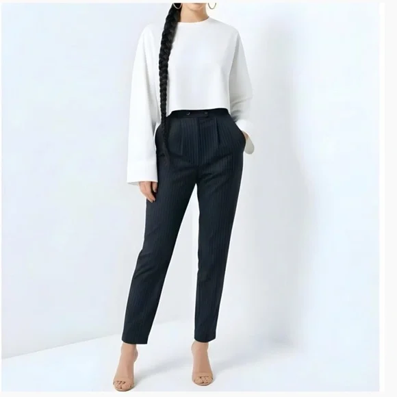 Reformation Sugar Pant Grey Pinstripe Pleated - Picture 2 of 8